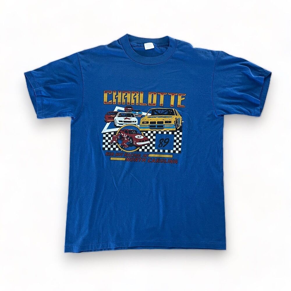 Vintage 1989 Charlotte Red Hot Racing North Carolina T-Shirt Mens XL Blue USA